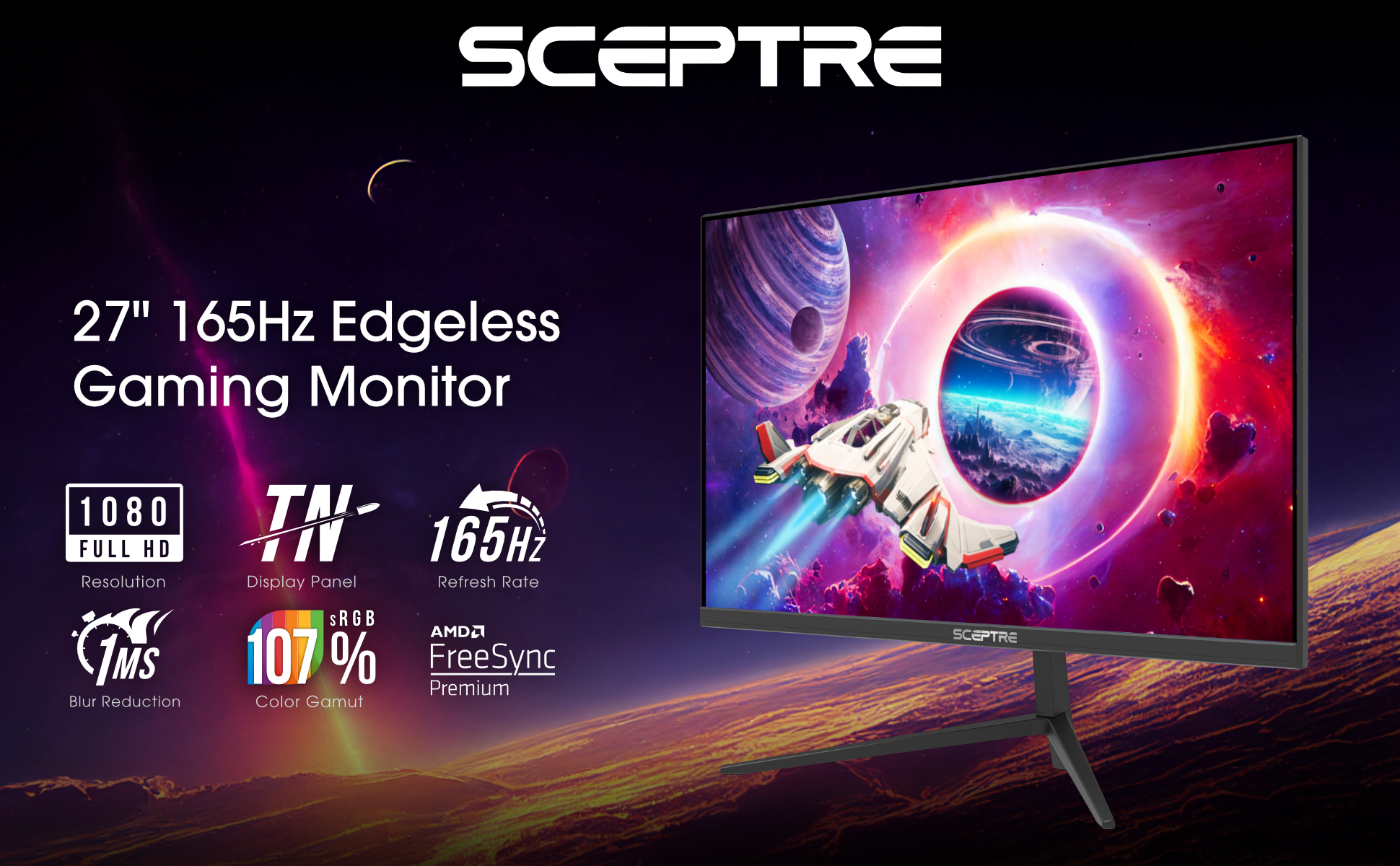 Ripley - SCEPTRE IPS 27 PULGADAS GAMING LED MONITOR HASTA 165HZ 144HZ 1MS  DISPLAYPORT HDMI FREESYNC FPS RTS ALTAVOCES INCORPORAD